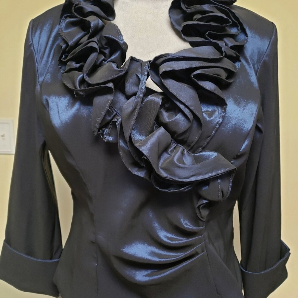 Elegant Navy Ruffled Blouse